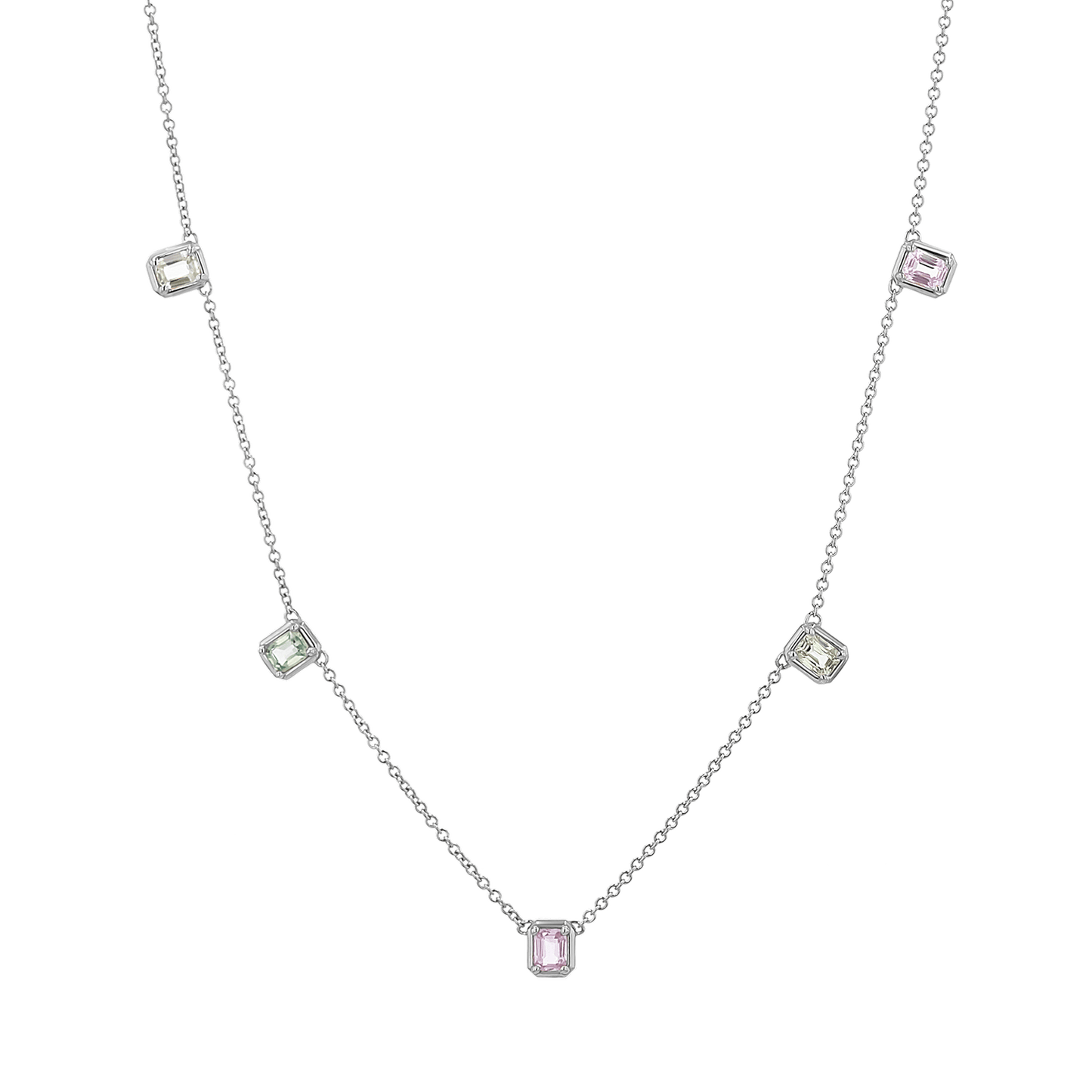 Emerald Cut Sapphire Station Necklace - Lotus Diamond