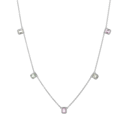 Emerald Cut Sapphire Station Necklace - Lotus Diamond