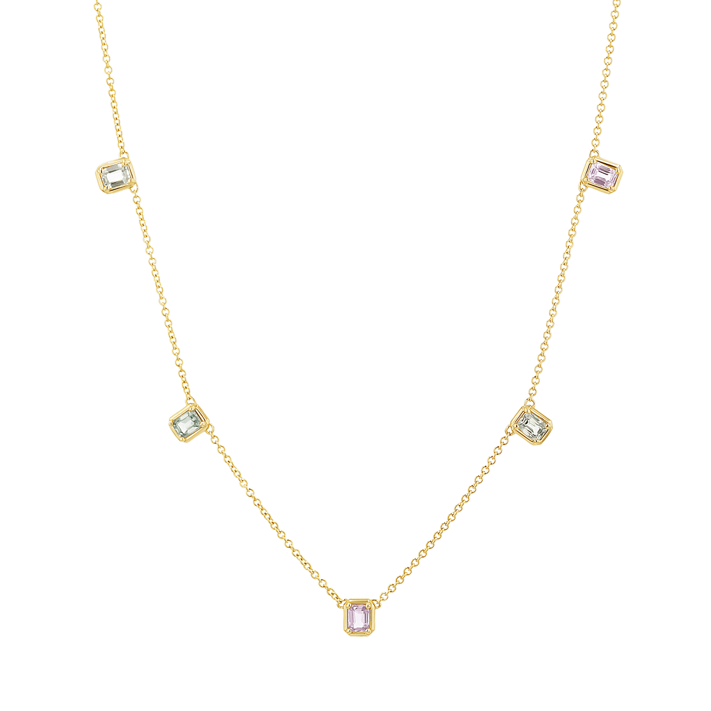 Emerald Cut Sapphire Station Necklace - Lotus Diamond