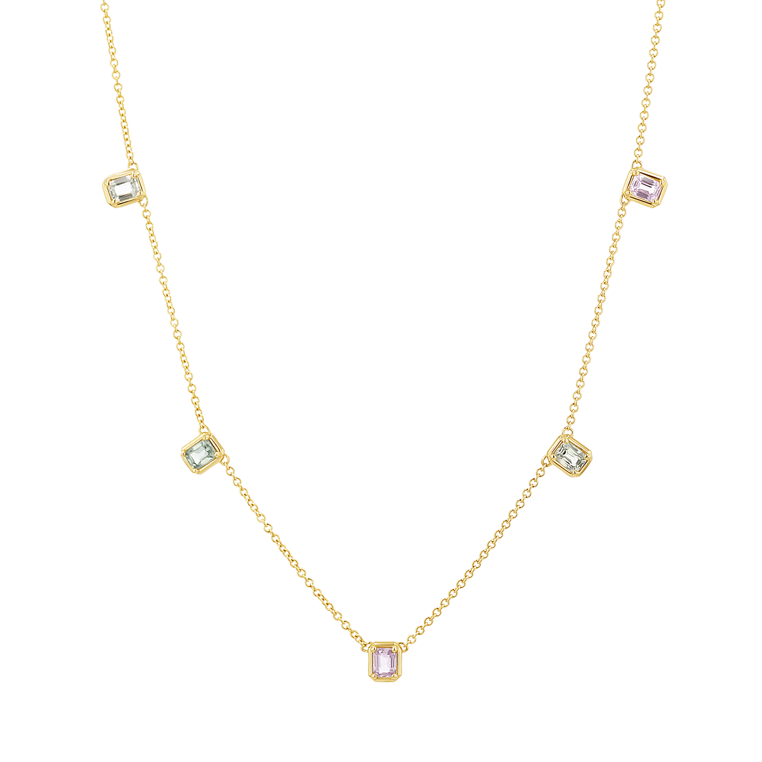 Emerald Cut Sapphire Station Necklace - Lotus Diamond