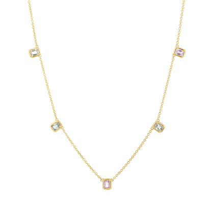 Emerald Cut Sapphire Station Necklace - Lotus Diamond