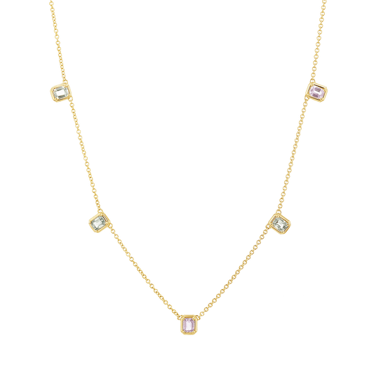 Emerald Cut Sapphire Station Necklace - Lotus Diamond