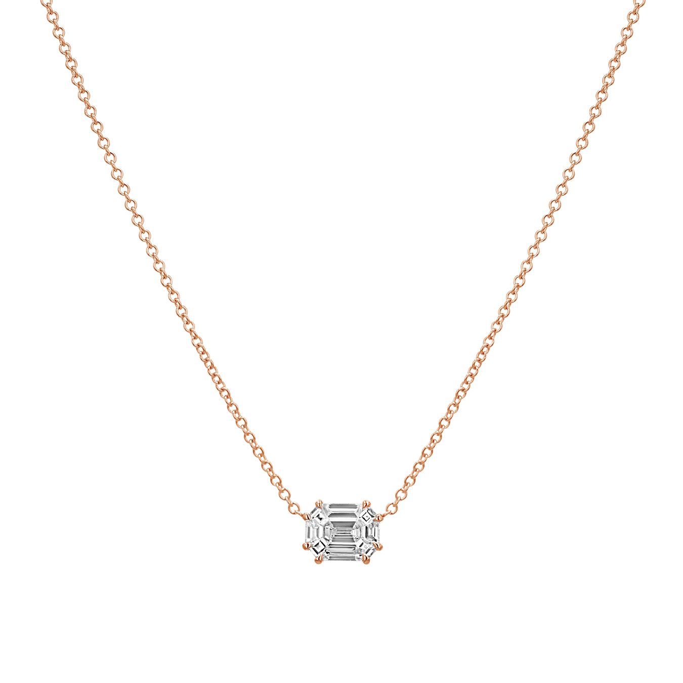 Emerald Shape Illusion Set Diamond Necklace - Lotus Diamond