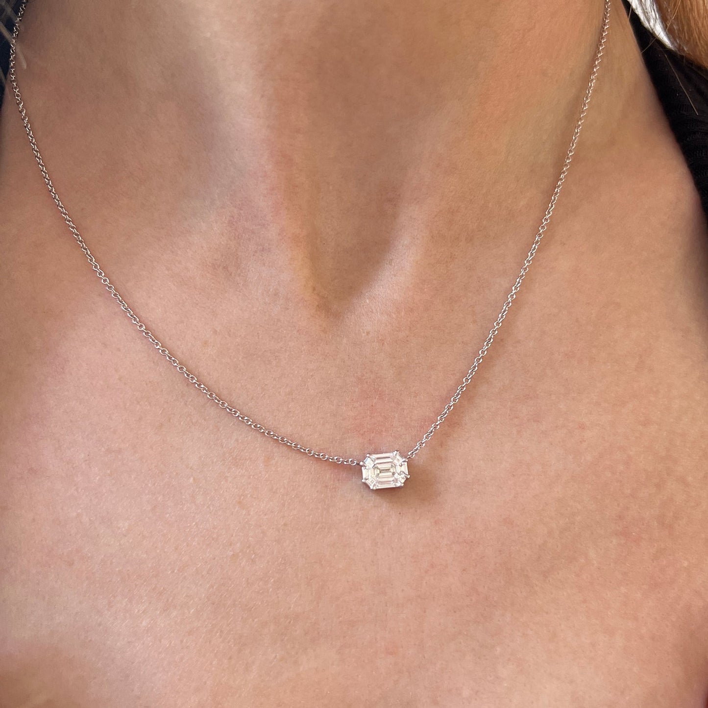 Emerald Shape Illusion Set Diamond Necklace - Lotus Diamond