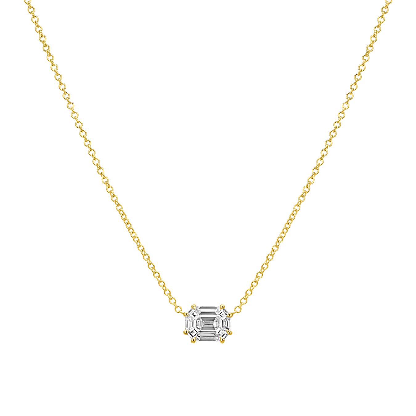 Emerald Shape Illusion Set Diamond Necklace - Lotus Diamond