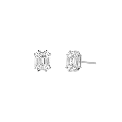 Emerald Shape Illusion Set Diamond Stud Earrings - Lotus Diamond
