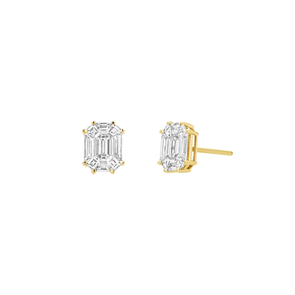Emerald Shape Illusion Set Diamond Stud Earrings - Lotus Diamond