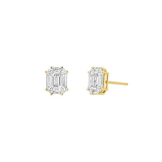 Emerald Shape Illusion Set Diamond Stud Earrings - Lotus Diamond