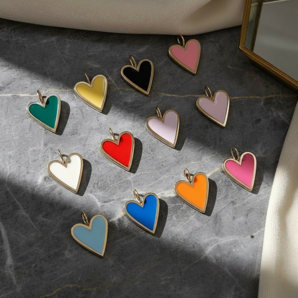 Enamel Elongated Heart Charm - Lotus Diamond
