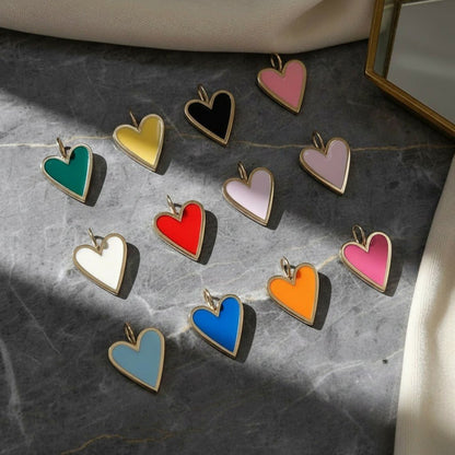 Enamel Elongated Heart Charm - Lotus Diamond