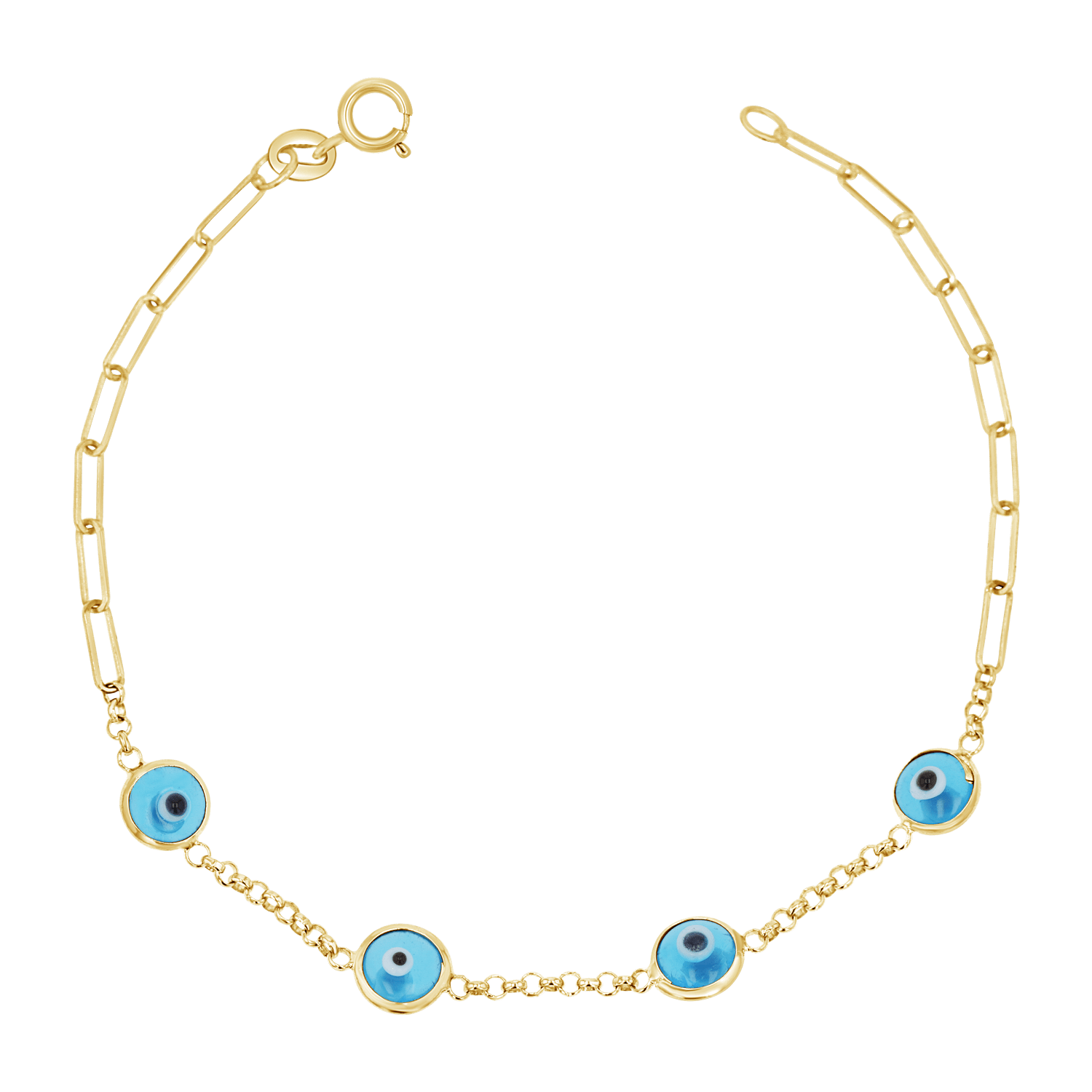 Enamel Evil Eye Paper Clip Bracelet - Lotus Diamond