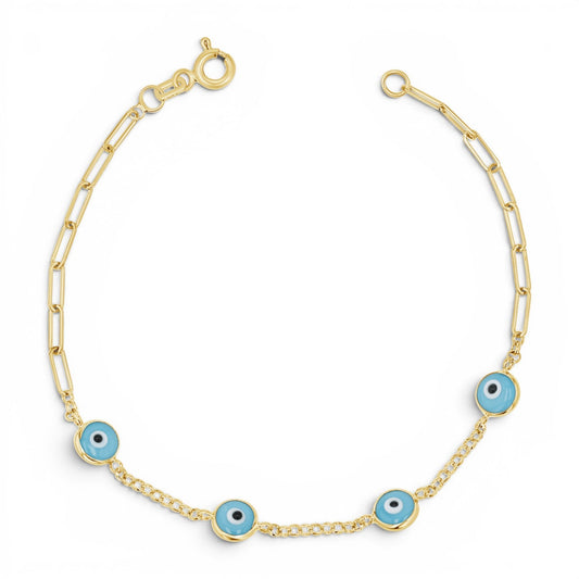 Enamel Evil Eye Paper Clip Bracelet - Lotus Diamond