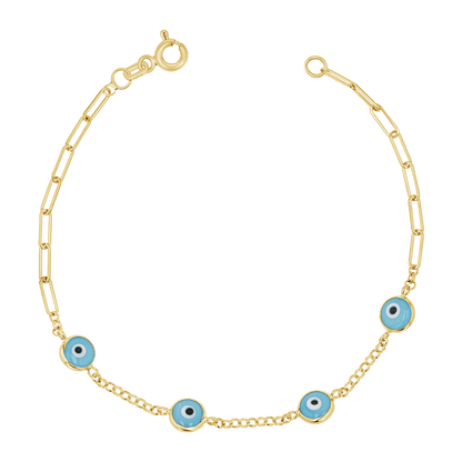 Enamel Evil Eye Paper Clip Bracelet - Lotus Diamond