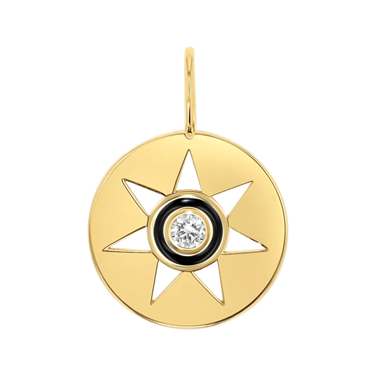 Enamel Sun Medallion Charm - Lotus Diamond
