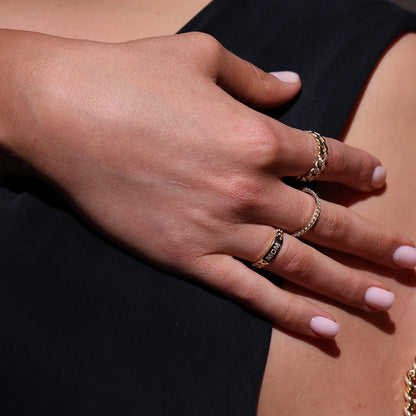 Engravable Cuban Link Ring - Lotus Diamond