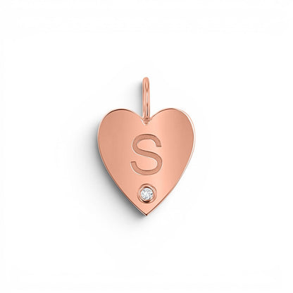 Engravable Diamond Initial Heart Charm - Lotus Diamond