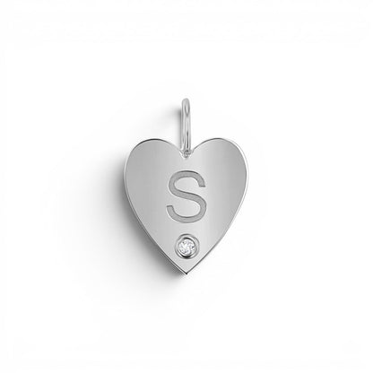 Engravable Diamond Initial Heart Charm - Lotus Diamond