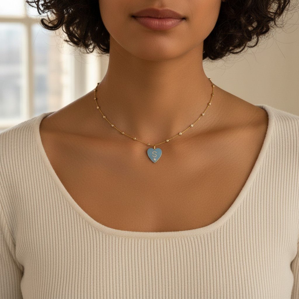 Engravable Diamond Initial Heart Charm - Lotus Diamond