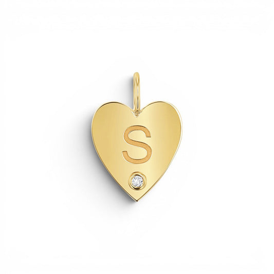 Engravable Diamond Initial Heart Charm - Lotus Diamond