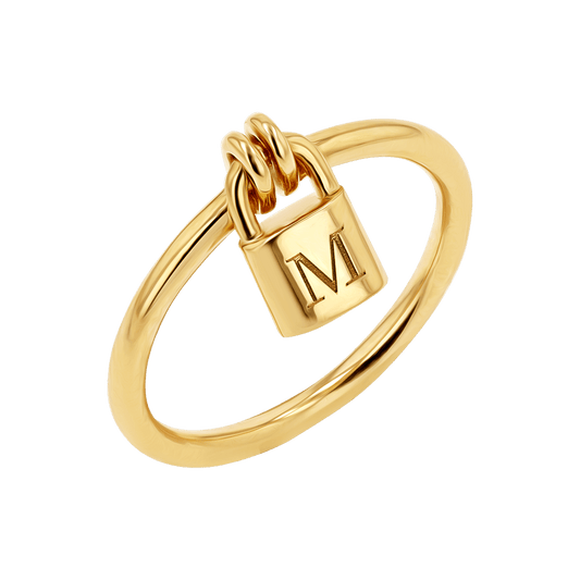 Engravable Initial Love Padlock Ring - Lotus Diamond
