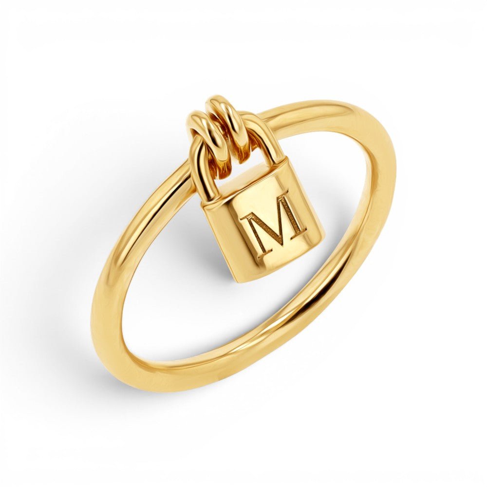 Engravable Initial Love Padlock Ring - Lotus Diamond