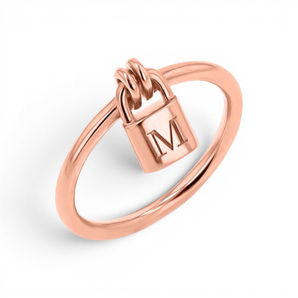 Engravable Initial Love Padlock Ring - Lotus Diamond
