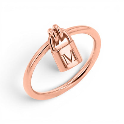 Engravable Initial Love Padlock Ring - Lotus Diamond