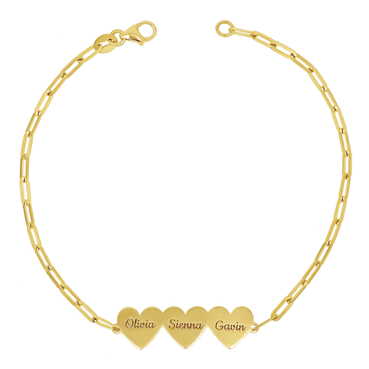 Engravable Multi Heart Paper Clip Bracelet - Lotus Diamond