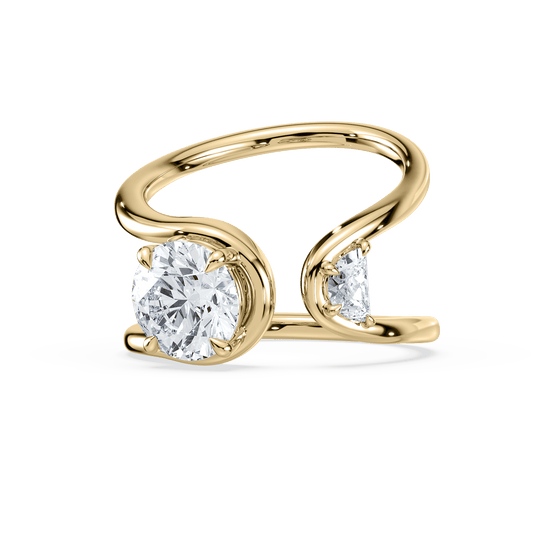 Ethereal 18K Yellow 4.01 CT Euro Round Lab Diamond Ring Size 7.0 - Lotus Diamond