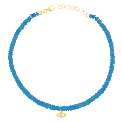 Evil Eye Neon Blue Opal Anklet - Lotus Diamond