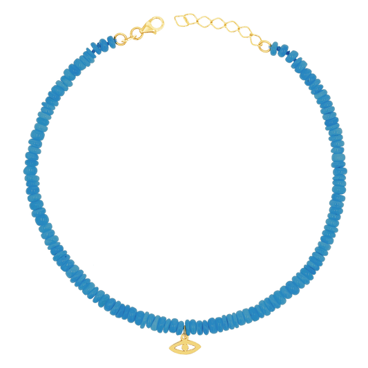 Evil Eye Neon Blue Opal Anklet - Lotus Diamond