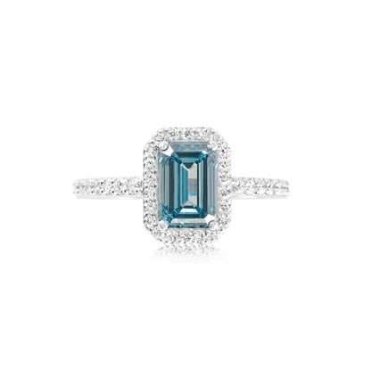 Fancy Blue Emerald Lab Grown Diamond Ring 1.89 ct - Lotus Diamond