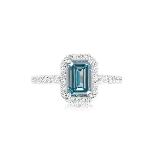Fancy Blue Emerald Lab Grown Diamond Ring 1.89 ct - Lotus Diamond