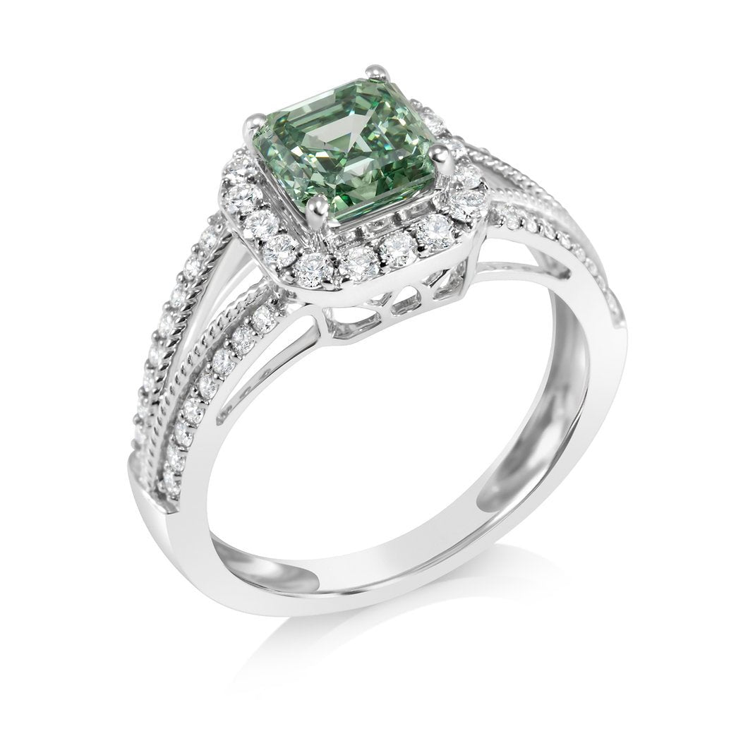 Fancy Green Lab grown Diamond Ring 2.11ctw - Lotus Diamond