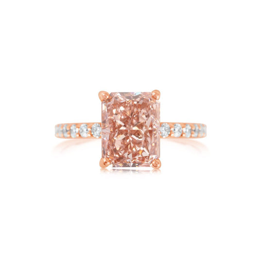 Fancy Pink Classic Rectangular Cultured Diamond Ring (3.12 carats) - Lotus Diamond
