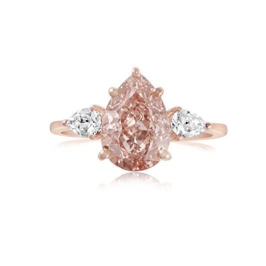 Fancy Pink Pear Shaped Lab Grown Diamond Ring 3.97 ctw - Lotus Diamond