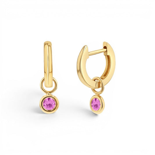 Gemstone Drop Huggies Hoops - Lotus Diamond