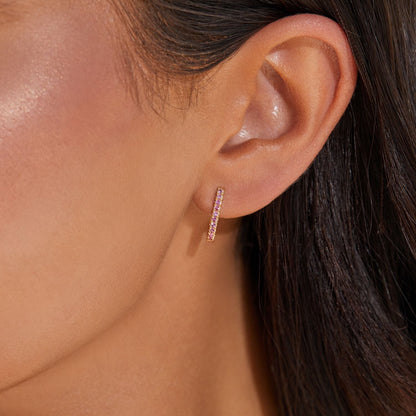 Gemstone Pave Paper Clip Huggie Earrings - Lotus Diamond