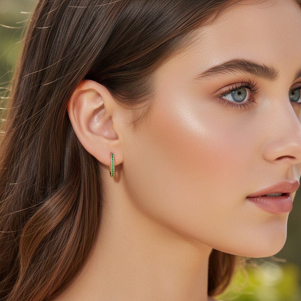 Gemstone Pave Paper Clip Huggie Earrings - Lotus Diamond