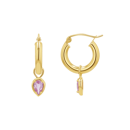 Gemstone Pear Huggies Charms - Lotus Diamond