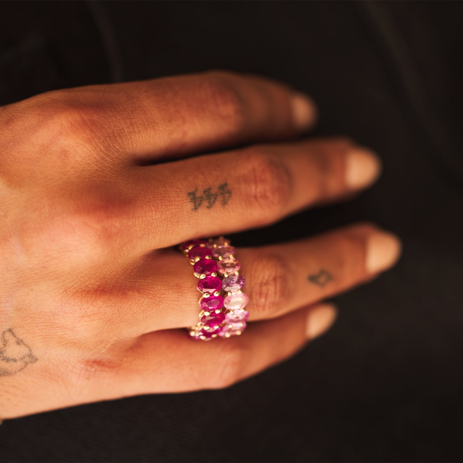 Genuine Pink Sapphire Oval Eternity Band - Lotus Diamond