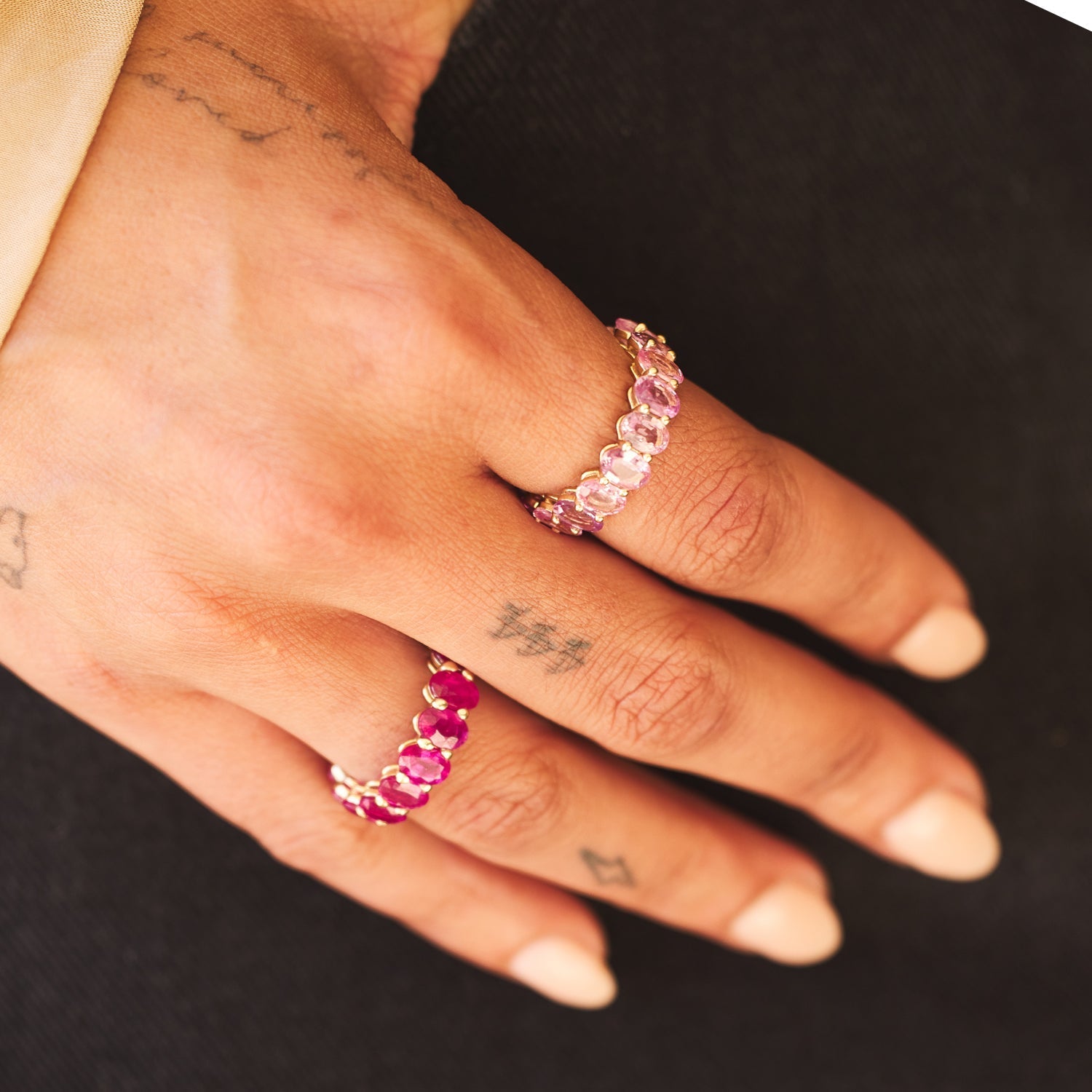 Genuine Pink Sapphire Oval Eternity Band - Lotus Diamond