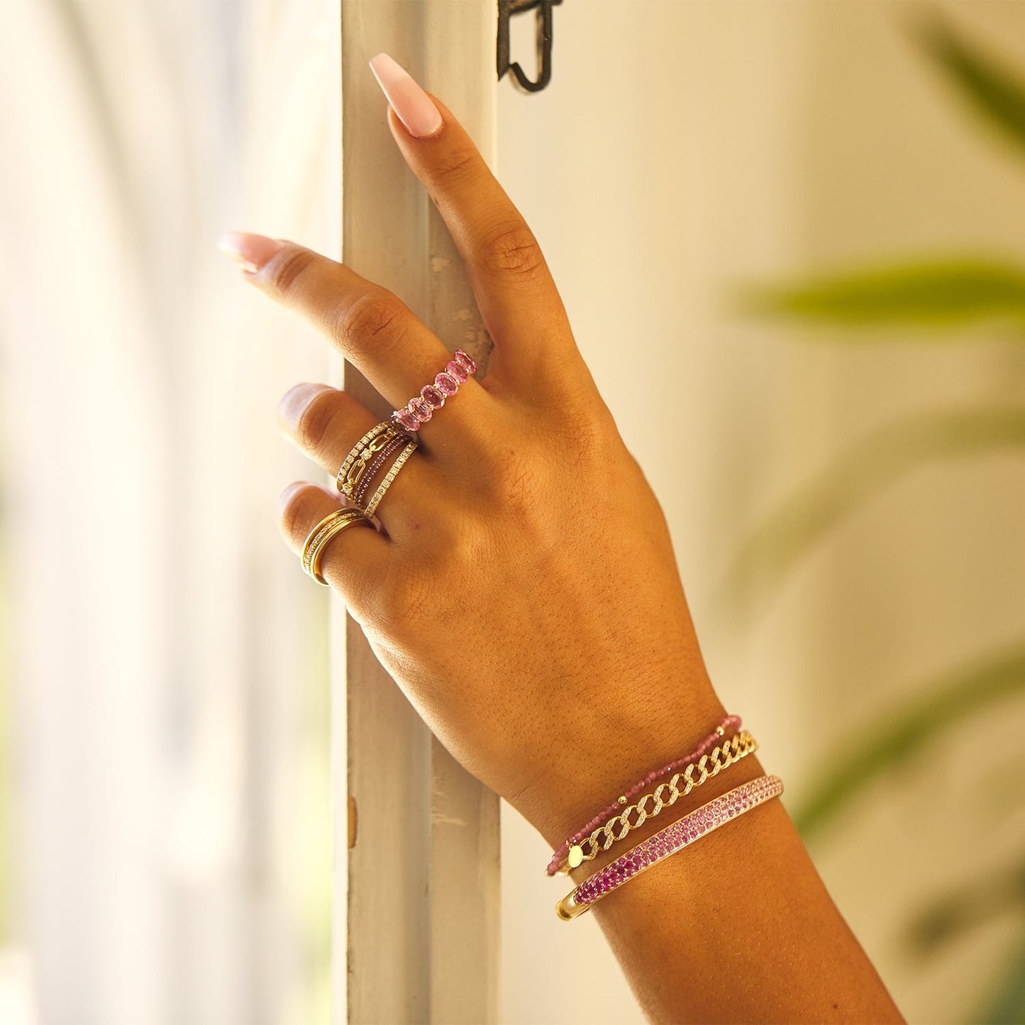 Genuine Pink Sapphire Oval Eternity Band - Lotus Diamond