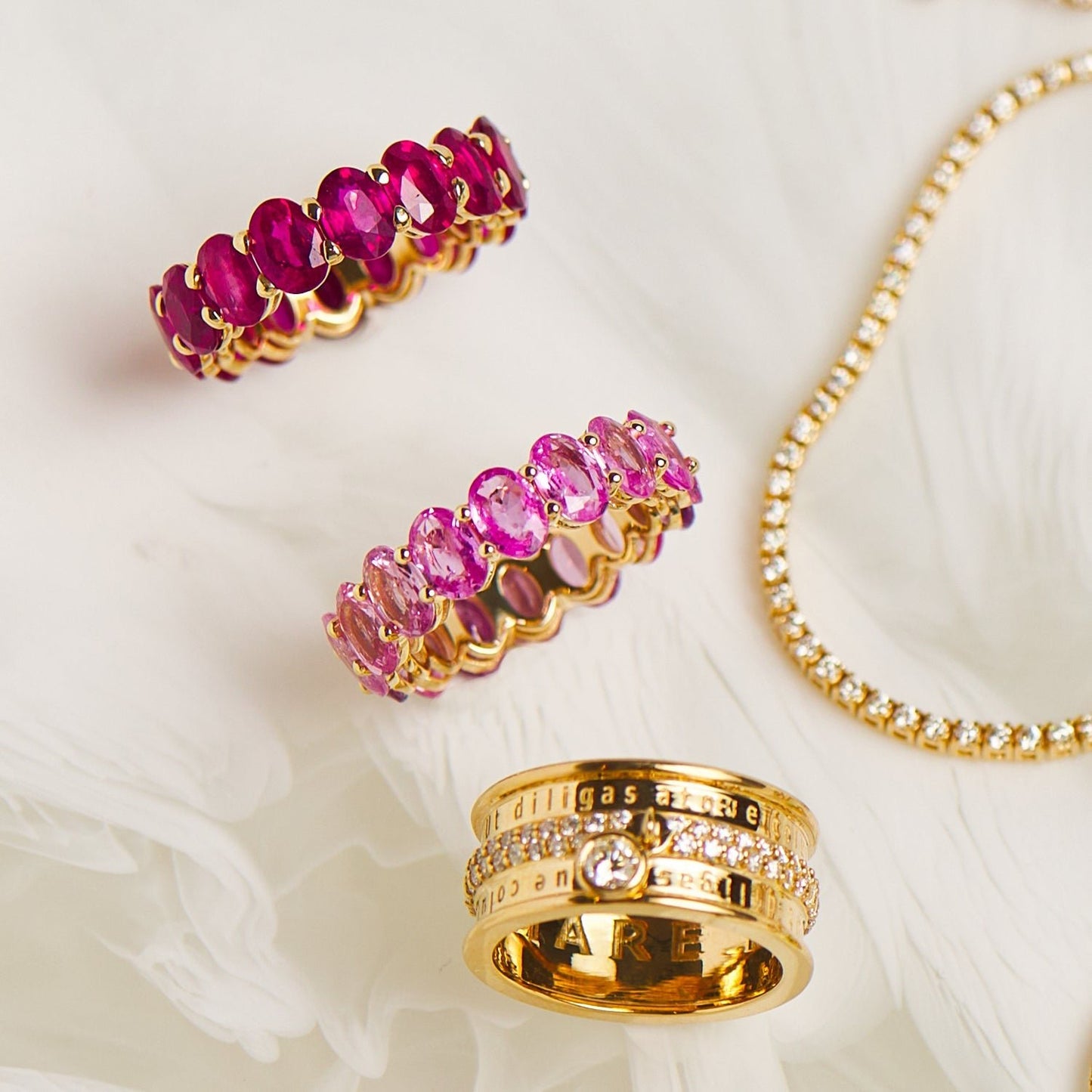 Genuine Pink Sapphire Oval Eternity Band - Lotus Diamond