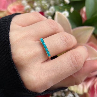 Genuine Turquoise Half Eternity Band - Lotus Diamond
