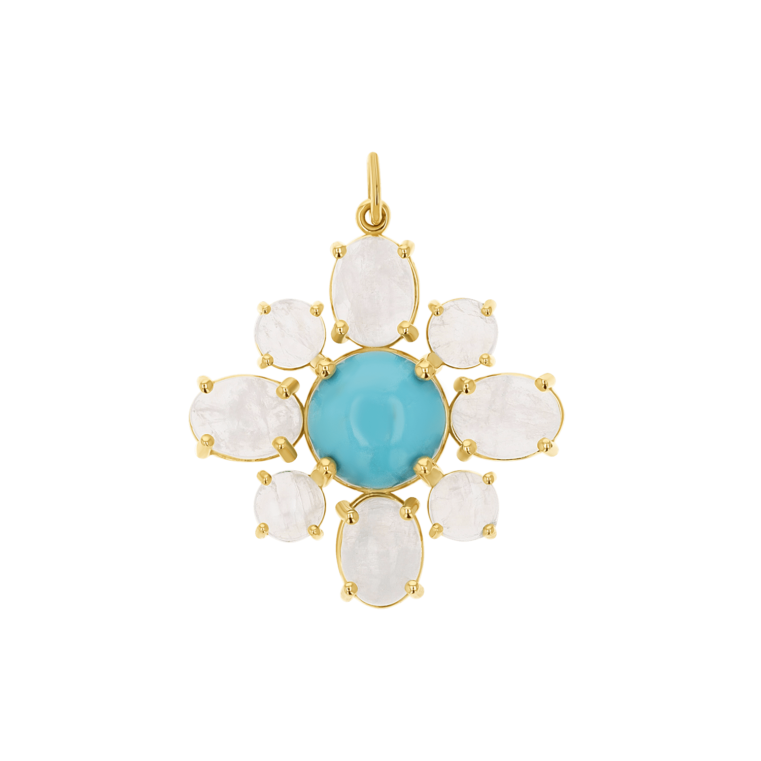 Genuine Turquoise Moonstone Fleur Charm - Lotus Diamond