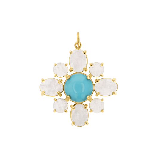 Genuine Turquoise Moonstone Fleur Charm - Lotus Diamond