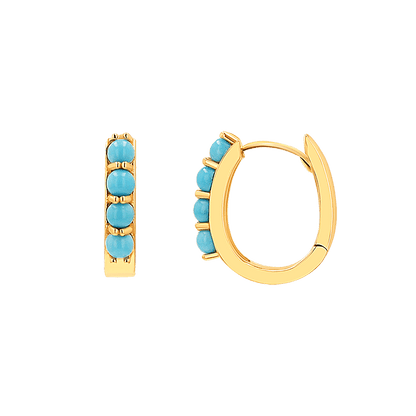 Genuine Turquoise Paper Clip Huggie Hoops - Lotus Diamond