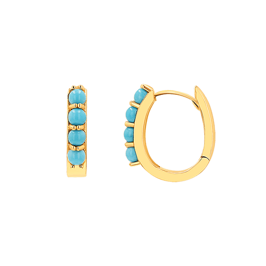 Genuine Turquoise Paper Clip Huggie Hoops - Lotus Diamond