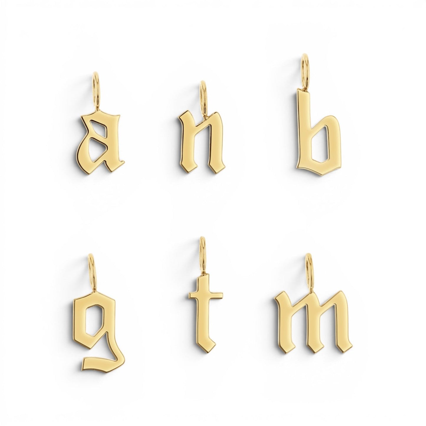Gothic Old English Solid Initial Letter Charm - Lotus Diamond